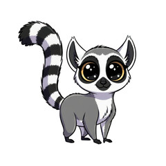 Cute ring tailed lemur cartoon character isolated on transparent background