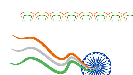 Indian flag tricolor waves and ashoka chakra emblem on white background, national celebration, republic day