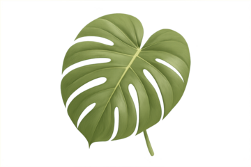 Single large green monstera leaf with split lobes on transparent background