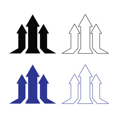  arrow growth icons in black blue and outline styles vector illustration