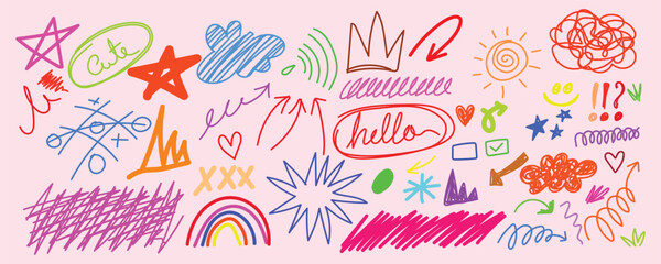 Pink Pastel Doodle World, Bright Kids Sketch Garden, Happy Rainbow Artboard