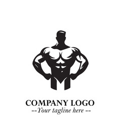 Man With Muscle Logo Symbol in Black on White Background for Strong Bold Fitness Branding Design Art