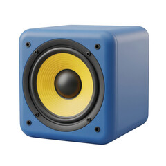 Blue audio speaker with yellow cone isolated on transparent background