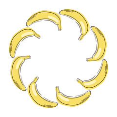 Banana wreath in flat style isolated on white background. Illustration for seasonal design.