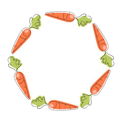 Carrot wreath in flat style. Design for vegan theme, Easter card isolated on white background.