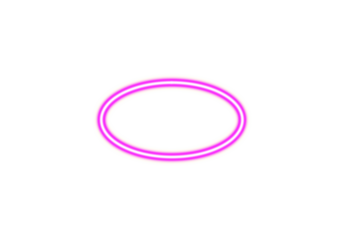 Vibrant glowing neon pink oval ring shape illuminated in the dark isolated on transparent background