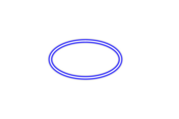 A glowing electric blue oval neon light ring shape with a subtle glow effect isolated on transparent background