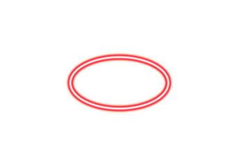 Vibrant glowing red neon oval ring shape emitting light on a pure black background isolated on transparent background