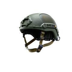 Fototapeta premium Green Tactical Military Helmet with Mounted Accessories