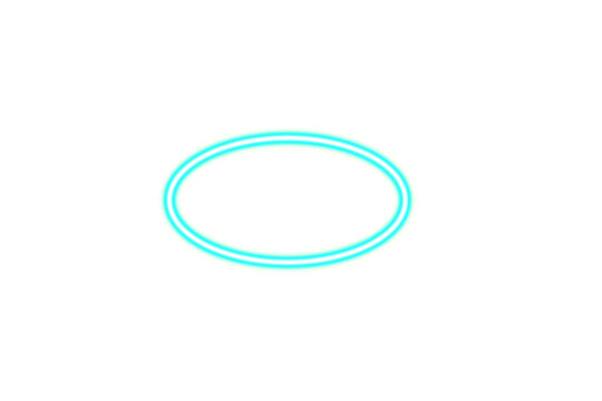 Glowing turquoise neon ring pulsating with light and energy isolated on transparent background