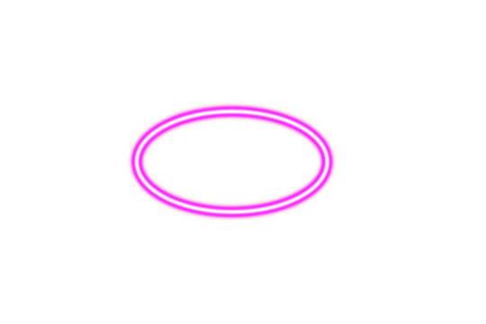 Vibrant glowing neon pink oval ring shape illuminated in the dark isolated on transparent background