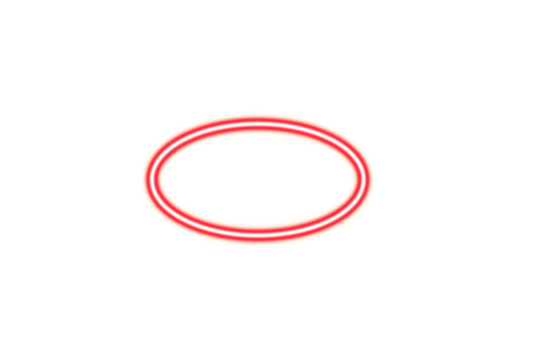 Vibrant glowing red neon oval ring shape emitting light on a pure black background isolated on transparent background