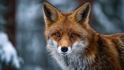 Obraz premium Red Fox Portrait in Winter Snow, Wildlife Animal Close-up
