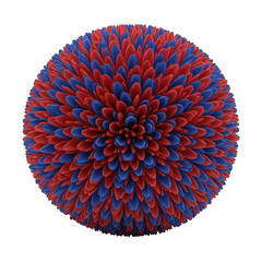 Abstract spherical object with red and blue petal like structures isolated on transparent background
