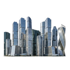 Modern cityscape of tall skyscrapers isolated on transparent background