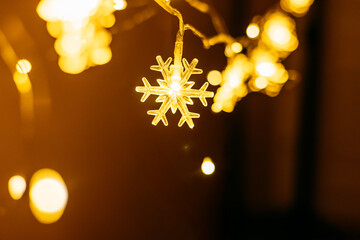 Golden christmas lights background