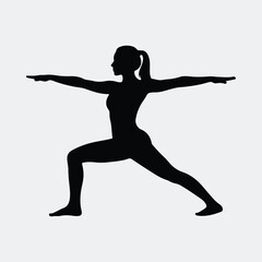 Silhouette of woman performing warrior two yoga pose vector illustration
