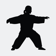 Silhouette woman practicing tai chi stance pose vector illustration