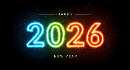 Happy new year 2026 colorful sparkling glowing digital numbers festive design