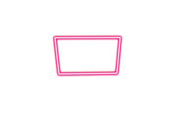 Illuminated pink neon square frame glowing brightly on a stark black background isolated on transparent background
