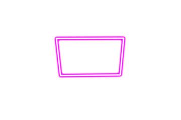 Bright glowing pink neon rectangular frame with rounded corners isolated on transparent background for design