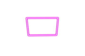Bright glowing pink neon rectangular frame with rounded corners isolated on transparent background for design