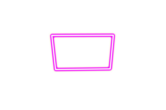 Bright glowing pink neon rectangular frame with rounded corners isolated on transparent background for design