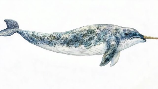A realistic of a whale with patterned skin swimming in the ocean.