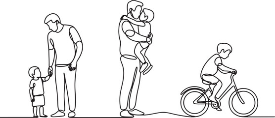 Continuous one-line drawing illustration of a father with his child