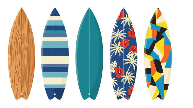 Vibrant surfboards featuring modern designs and retro vibes perfect for beach lovers and surfing enthusiasts
