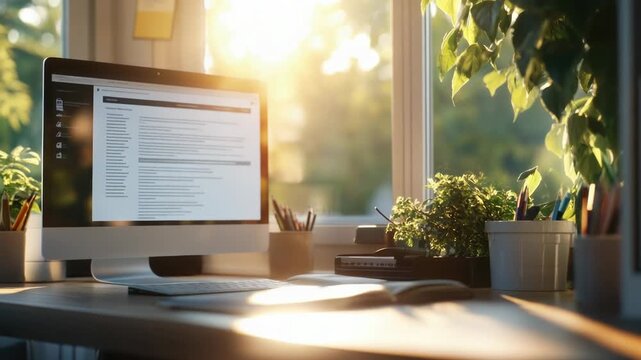 Video A computer monitor sitting on a desk, a common office setup