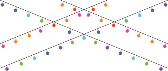 multicolored glowing bulbs isolated on transparent background. Festive holiday light string decoration