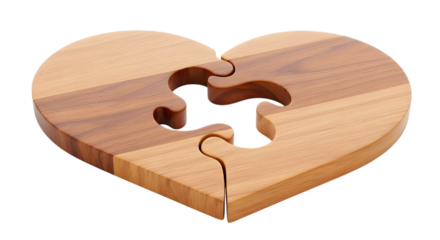 Wooden heart puzzle with missing piece isolated on transparent background