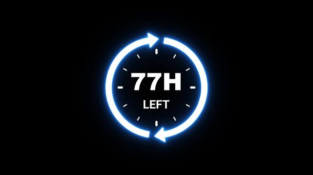 77 hours left countdown timer with luminous blue circular arrows on a black canvas image photo