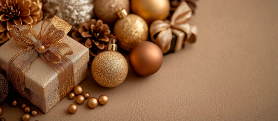 golden background decorated with New Year's decor