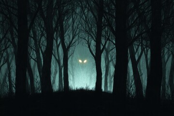 Fototapeta premium Mysterious Forest with Glowing Eyes at Night