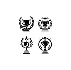 four designs of trophies or trophies in black and white silhouette style