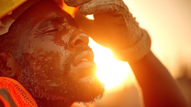 Exhausted Construction Worker Wiping Sweat From His Face