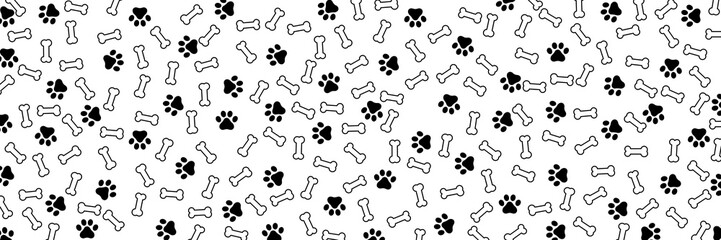 Bones and cat paw prints on transparent background, wide background © Satou Akira