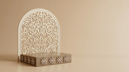 Elegant Beige Pedestal with Ornate Arch and Snowflake Accents