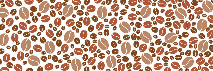 Brown coffee beans on transparent background, wide background
