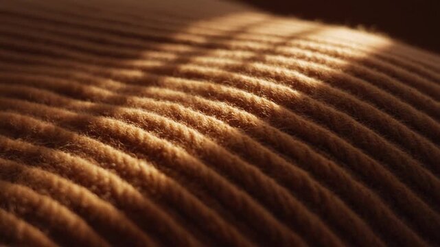 Closeup of corduroy fabric lit by sunlight