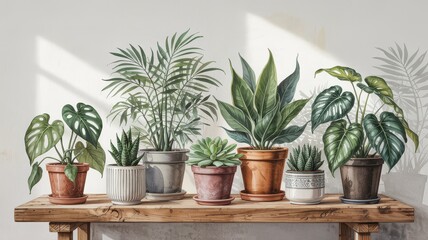 Fototapeta premium Indoor Oasis: A Collection of Potted Plants
