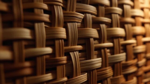 Closeup view of woven wood strands forming a textured surface