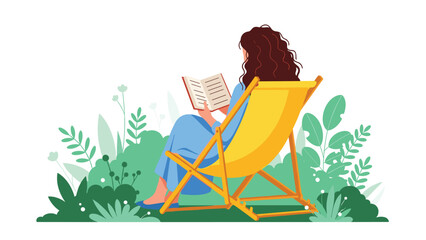 Relaxing escape reading a book on a sunny day in a serene garden setting, perfect for summer relaxation and leisure activities