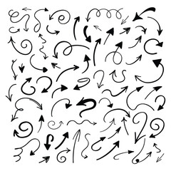 Set of rounded arrows drawn by hand on transparent background