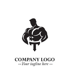 Man With Muscle Logo Symbol in Black on White Background for Strong Bold Fitness Branding Design Art