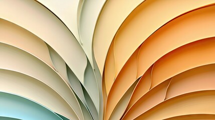An abstract composition featuring layered paper curves in various warm colors, creating a sense of depth and flow. The lighting is soft and diffused.