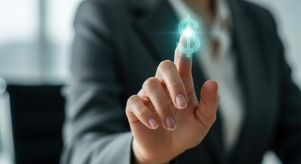 Businesswoman Touching a Virtual Dollar Sign on Digital Interface
