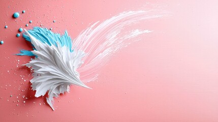 Abstract image of blue and white paint brush strokes on a pink background, creating a textured and artistic design.